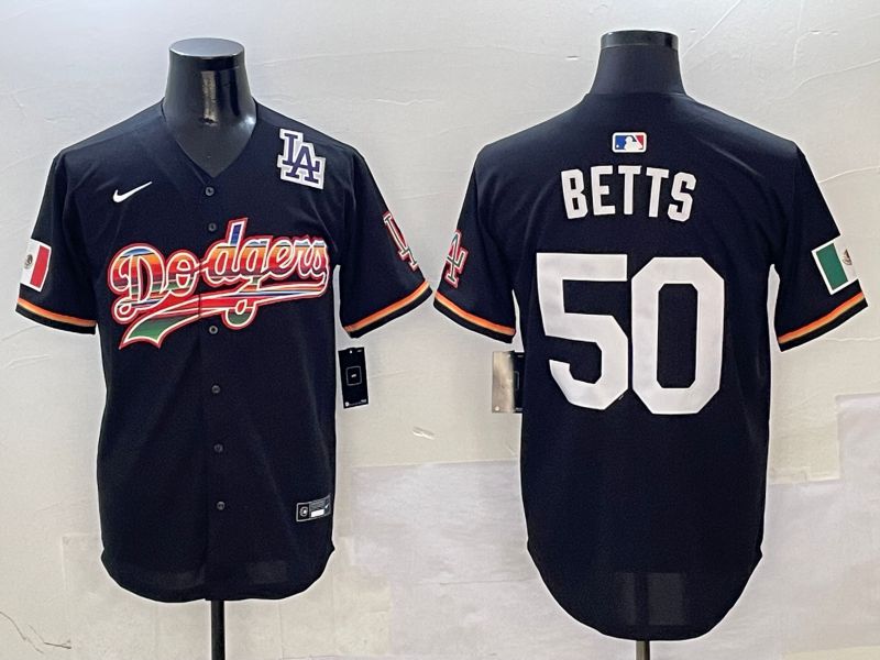 Men Los Angeles Dodgers 50 Betts Black rainbow Nike 2025 MLB Jersey style 9